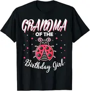 [X.Style] Grandma of The Birthday Girl Ladybug Bug Family Party ds350 T-Shirt (S) Black