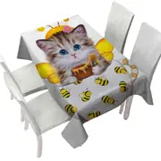 Cat Art Drawings the Cute Cup Kitty Bee Tablecloth