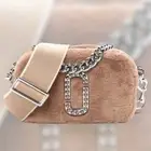 NEW MARC JACOBS Faux Fur Plush Snapshot Pink Crossbody Chain Strap Camera Bag