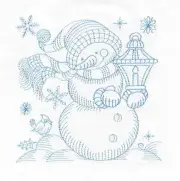EMBROIDERED QUILT BLOCKS A SET OF 10 - BLUEWORK SNOWMEN