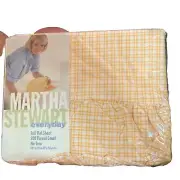 MARTHA STEWART Full Flat Ruffle Sheet Cotton Blend Yellow White Plaid VTG USA