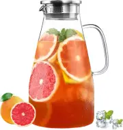 3 Quart Glass Pitcher with Lid,96 Oz -Iced Tea Pitcher, Juice, Milk, Coffee, Lem