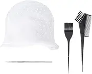 4Pcs Silicone Highlight Cap Kit,Punched Hole Silicone Highlight Hair Cap with Hair Coloring Brushes&Needle,Reusable Salon Hairdressing Dyeing Staining Tools Set for Women Men Hair Colouring Tools