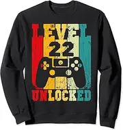 [X.Style] Level 22 Unlocked Him Funny Video Gamer 22nd Birthday Sweatshirt ds1481 Sweatshirt (S) Black
