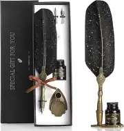 VANGOAL Vintage Black Feather Pen and Ink Set, Classic Series Goose Quill Pen wi