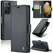 CaseMe Samsung Galaxy S21 Ultra 5G Folio Wallet Case Cover Side Closure G998 [Black]