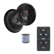 Pyle Marine Bluetooth Controller, 2x 6.5" 150W Waterproof Speakers (Black),Wire