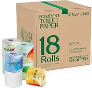 100% Bamboo Toilet Paper | Tree-Free, Septic-Safe Toilet Tissue Bulk | Soft, Durable & Lint-Free Bathroom Paper | 18 Tissue Rolls, 300 3-Ply Sheets (Individually Wrapped) | Chemical-Free | Palm Naki
