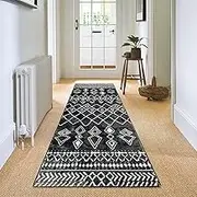 Carvapet Hallway Runner Rug 60x240cm Non Slip Long Kitchen Mat Washable Area Rug Soft Microfiber Geometric Floor Carpet Runner(Black)