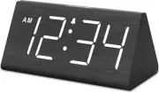 Wooden Digital Alarm Clock with USB, Loud Alarm, Dimmer & Snooze for Bedroom