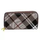 Vegan Leather Olive Brown Plaid Double Gold Zipper Wallet