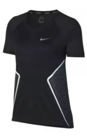 New Nike Women's SZ S Miler Running Reflective Top Graphic 890349 010 Black