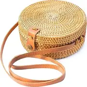[Busy Mom] Handwoven Round Rattan Bag Shoulder Leather Straps Natural Chic Hand NATURAL NEO