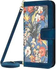 Crossbody Wallet Leather Cards Solt Case for iPhone 14 Pro Max 15 13 12 11 X XS XR 7 8 Plus SE2022 Flower Strap Lanyard Cover,Dark Blue,for iPhone XR