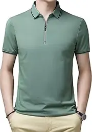 [VgueElegc] Men's Slim Muscle Workout Tee Casual Classic Quarter Zip Shirts Lightweight Short Sleeve Golf Collared Shirt, Green, X-Large