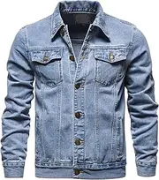 [JEShifangjiusu] Men's Casual Denim Jacket Classic Rugged Wear Jean Coat, Light Blue, S