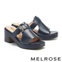 在飛比找momo購物網優惠-【MELROSE】氣質時髦繫帶羊皮方頭高跟拖鞋(藍)