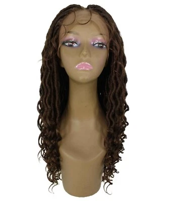 LUXLUXE Andrea 4x4 Curly Long 4X4 Hand Tied Lace Braid Mahogany Brown Wig