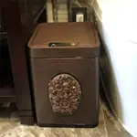 【美式】高檔智能客廳感應垃圾桶家用垃圾桶中式美式復古木紋創意