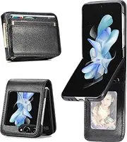 [Ysnzaq] Wallet Case for Samsung Galaxy Z Flip5 6.7 Inches, Premium Leather with Card Slot, Flip Shockproof Mobile Phone Case for Samsung Galaxy Z Flip 5.QB Black