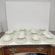 Pyrex Corning Tableware COPPER FILIGREE 701 Cup and 796 Saucer 12 Sets 24pc NOS