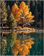 TAOPAOLAB Lake Paint by Numbers Kit for Adults - DIY Golden Autumn Tree by Lake Painting on Canvas 16x20 Inches, Acrylic Paint Set, Suitable for Beginners, Art for Home Decoration or Gifts