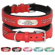 Leather Personalized Dog Collar Rhinestone Diamond Custom Name Engraved ID Tag