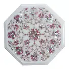 18" Pink mop Inlay Work White Marble Coffee Table Top Side center Table