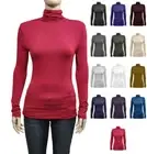 Solid Soft Rayon Stretch Long-Sleeves Turtleneck Top S ~ L