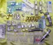 SIXTY-TWO NEW/USED HARDWARE PARTS. UNIONS ECTC.