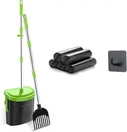 Veulrn Pooper Scoopers Swivel Bin & Rake with 100 Waste Bag, Stainless Steel Handle Pooper Scoopers for Large Medium Small Dogs