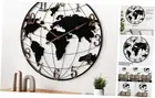 Large World Map Wall Clock, Metal Minimalist Modern,Round Silent Non-Ticking