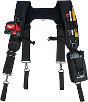 MELOTOUGH Tool Belt Braces Construction Bag Suspenders Padded Work belt Suspenders for Carpenter/Electrician/Roofing/Farmer work Suspension Rig(H Back, Black, Full Size