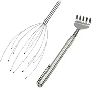 Portable Scalp Head Massager Kit,Scalp Massager Spider with 12 Sensors for Deep Relaxation & Stress Reduction,SPA Telescopic Extendable Back Scratcher in Office and Home(Silver)