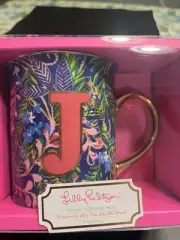 Lilly Pulitzer Initial Ceramic Mug “J” 14 Oz, New NIB, How You Like Me Prowl