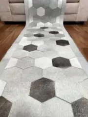 Hall Runner Patchwork Cowhide Hexagons 60x311cm Multi Coloured