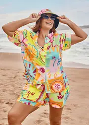 [Taking Shape] Taking Shape Cotton Sundown Beach Shirt Size 20 in Print - Plus Size Women's Clothing Print
