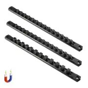 3-Piece Magnetic Socket Organizer, Heavy Duty Aluminum Socket Rails 3PC Black