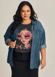 [Virtuelle] Taking Shape Cotton Embellished Face T-shirt Size 16 in Graphite - Plus Size Women's Tops & T Shirts Graphite
