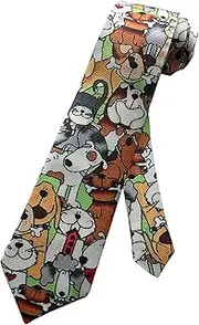 [Generic] Men's Pets Cats and Dogs Kitties Puppies Doggos Skinny Thin Necktie | Black |Neck Tie, White, One size
