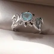 10 Blue Crystal Triple Moon Crescent Moon Witch Wicca Pagan Magic Silver Ring Gift