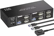 【2PC KVM Switch】 HDMI KVM Switch 2 Monitors 2 Computers Dual Monitor USB 3.0 4 Ports 4K 60Hz HDMI 2 Ports KVM Selector Switcher 2 PC or 2 Laptops Share 1 Set of Keyboard Mouse Printer and Scanner