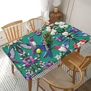 5 Foot Rectangle Elastic Fitted Tablecloth, Waterproof Edged Great for Picnic Party Outdoor Patio,Flower Hummingbirds Embroidery