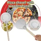 Round Perforated Metal Pizza Peel Wooden Handle Turning Peel Spatula Baking Tool
