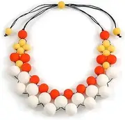 [Avalaya] White/Orange/Yellow Graduated Resin Beaded Cotton Cord Necklace/ 40cm - 48cm L/Adjustable, cords Resin