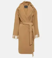 [Balenciaga] Balenciaga Fringed wool wrap coat AU 12 beige