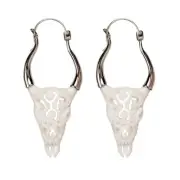 Carved Bone Sterling Silver Earrings Buffalo Bull Skull Tribal - 81stgeneration