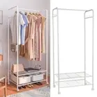 Modern White Rolling Garment Rail Rack Coat hangers with shoe shelf & 8 Hooks AU