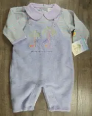 Baby Girl New Carter's 3-6 Month Vintage John Lennon 2pc Fleece Purple Overalls