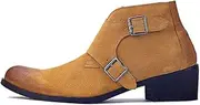 [Generic] Genuine Leather Work Boot for Men Ankle Boot Zipper Round Toe High Heel Pull On Monk Strap Zipper Men's Leather Shoes